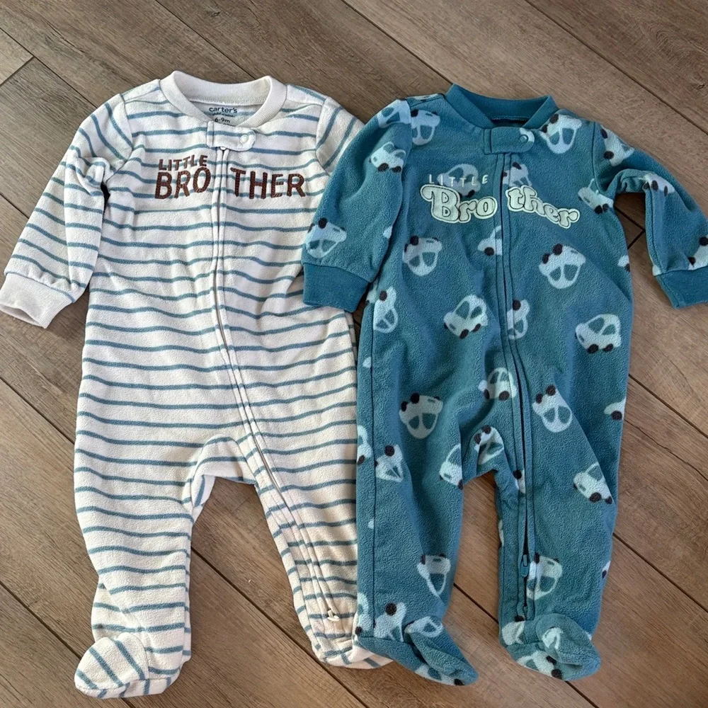 Carter's Fleece Striped White and Blue Brother Footies - Picture 1 of 1